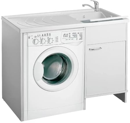 Inbagno Lavatoio e Coprilavatrice con Mobile in PVC 109x60x85 cm Bianco Vasca Destra