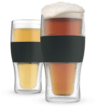 Host Freeze Beer Glasses, 16 ounce Freezer Gel Chiller Double Wall Plastic Frozen U.S. Pint (473ml / .83 UK Pint) Glass, Set of 2 - Black (3316)