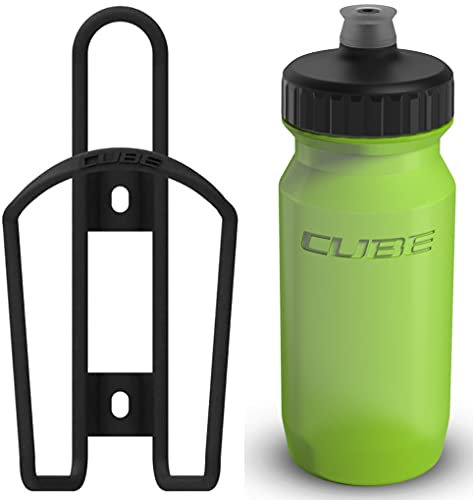 Cube HPA Cage - Matt Black & Feather Bottle - Green, 500ml / Lightweight Bicycle Cycling Cycle Bike MTB Mountain Road Water Drink Flask Bidon Bracket Mount Holder Carrier Part HPC HPP Set Accessories