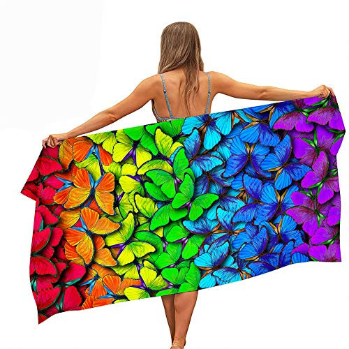 Chickw1 Microfaser Strandtuch Große Handtuch Leicht Tragbar Rechteckig Badetuch Schnelle Trockene Bad Pool Badetuch Reise Urlaub Strand Geschenk (Bunter Schmetterling,150x180cm)