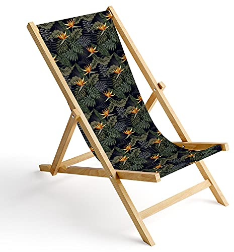 Ferocity Holz-Liegestuhl Klappbar Klappliegestuhl Sonnenliege Strandstuhl Wechselbezug Motiv Palmen Paradiesvogel Strelitzia [119]