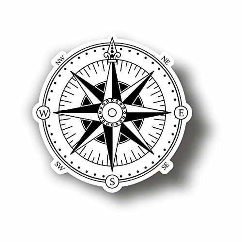 AMA SHOP Adesivo Sagomato Bussola Rosa dei venti vintage retro'| Adesivi per Auto | Sticker per Casco, Moto, Camper | Adesivo in PVC con Fondo Bianco per Decalcomania Parete, Murale