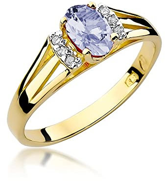 MARKO Goldring mit Topas 0.50Ct und mit Diamanten 0.05Ct | Ring aus 14k 585 | Verlobungsring | Ring für Damen (Tansanit, 46 (14.5))