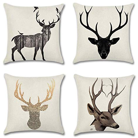Artscope 4er-Set Dekorativ Hirsch Kissenbezug, Polyester Leinen Kissenbezüge Dekokissen Kissenhülle Set Kissen Fall für Sofa Auto Schlafzimmer Zuhause Dekor (50x50 cm)
