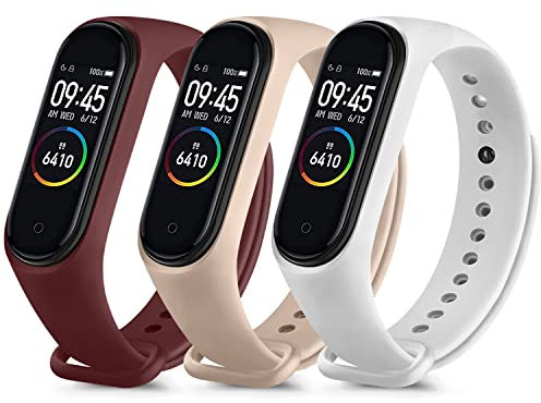 Yisica Correa para Xiaomi Mi Band 4 Xiaomi Mi Band 3,3Pack Coloridos Recambio Silicona Pulseras de Repuesto (Vino Rojo/Blanco/Rosa)