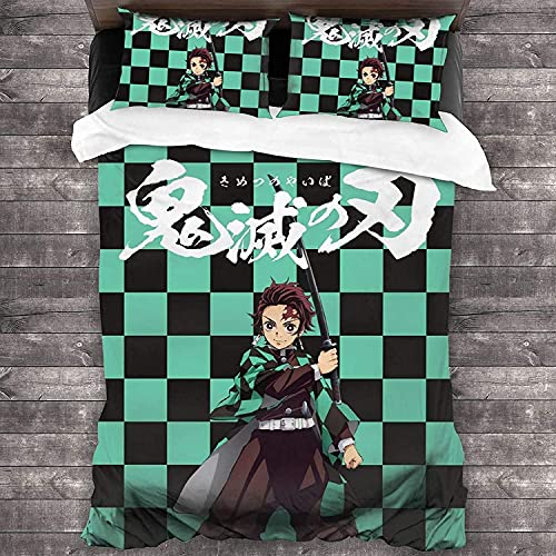 ANSSON Anime Kinder Bettwäsche 135x200cm Demon Slayer Mikrofaser Bettbezug Mit Reißverschluss Set,Tanjirou/Nezuko/Zenitsu/Giyuu Fanartikel (135x200cm+80x80cmx2, Tanjirou1)