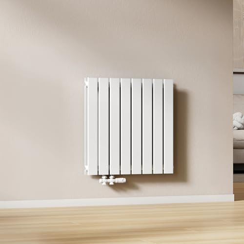 EMKE Radiateur à Eau Chaude Mural Chauffage 63 x 62 cm Radiateur Blanc Horizontal en Acier Double Couche 826W Radiateur Salle de Bain