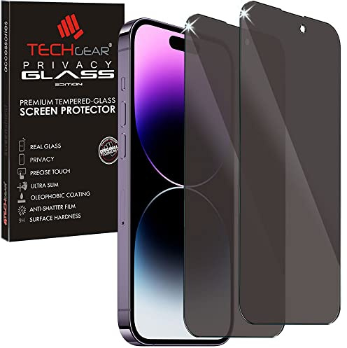 TECHGEAR [2 Pack] Anti Spy Screen Protectors for iPhone 14 Pro - PRIVACY Filter GLASS Edition Genuine Tempered Glass Screen Protector Guard Cover Compatible with iPhone 14 Pro 6.1