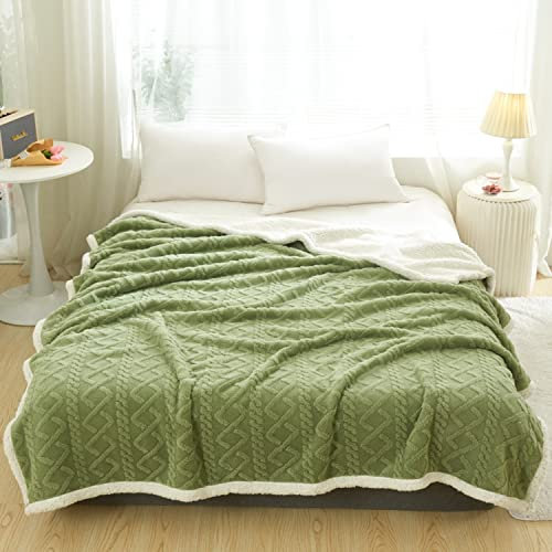 DREAMLANDING Sherpa Fleece Blanket Sofa Throw Double-Sided Super Soft Warm Throw Blanket For Bed, Sofa, Couch (Green Cable, 150×200cm)