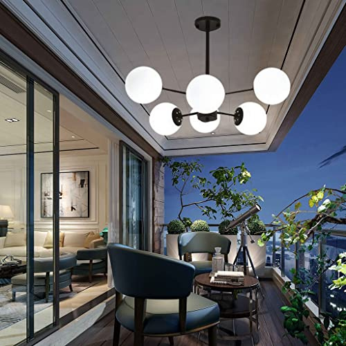 ENXING Hängelampe Großes Wohnzimmer Kronleuchter E27 moderne Eisenlampe Sphärische Pendelleuchte Schlafzimmer Esszimmerlampe Glas Lampenschirm Molekulare Beleuchtung Bar Café Deckenleuchte