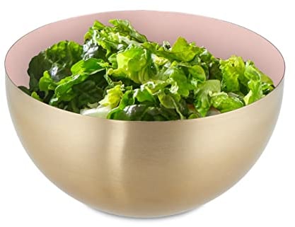 Relaxdays Saladier, INOX, 2 litres, mélangeur Rond pour Cuisiner et pour Le Service, diamètre 20 cm, Rose - Or