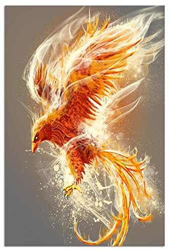 Phoenix-Poster, Drachen-Puzzle, mystisches Feuer, Leinwand-Wandkunst für Wohnzimmer, Dekoration, ästhetische Vintage-Poster und Drucke, Anime-Poster, Raumdekoration, grau, ungerahmt 30.5x45.7 cm