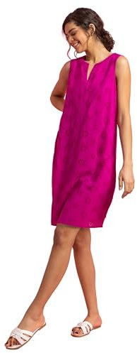 Roman Originals Women Broderie Detail Sleeveless Shift Dress - Ladies Spring Everyday Summer Holiday Notch Neckline Comfy Relaxed Shape Soft Lightweight Frock Vacation Gowns - Fuchsia - Size 16