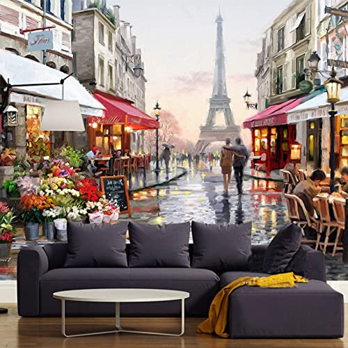 CILODO Papier Peint Panoramique 3D Rue et Tour Eiffel 3D Papier Peint pour Salon Chambre Restaurant Enfant Décoration Murale 350cm×250cm(LxH)