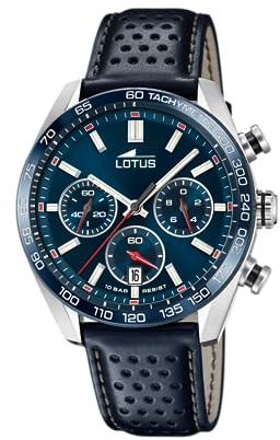 LOTUS Montre Homme Analogique en Cuir Bleu | Mouvement à Quartz, Chronographe, Calendrier, Verre Minéral Haute Résistance, Étanche 10 ATM Élégant 18915/2