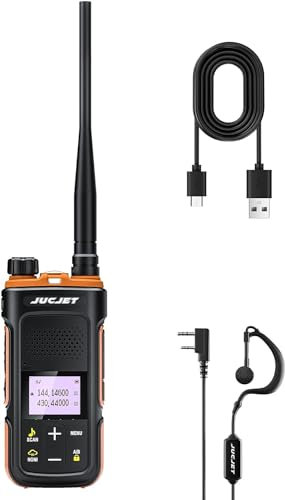 JUCJET p11 walkie Talkies, VHF/UHF Long Range Dual Band Walkie Talkie, LED Display 99 Memory Channel with Rechargable and Radio Function Supports VOX, with USB Charger and Original Earpiece(1 Pcs)