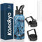 Konokyo Insulated Water Bottle with Straw,32oz 3 Lids Metal Bottles Stainless Steel Water Flask,Marble Ocean