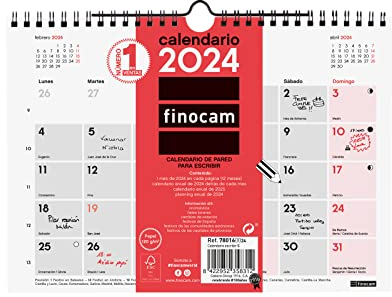 Finocam - Calendario 2024 Neutro de Pared para Escribir Enero 2024 - Diciembre 2024 (12 meses) Español