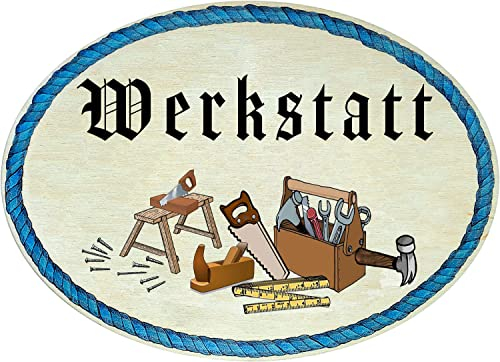 Kaltner Präsente Geschenkidee - Holz Geschenkartikel Deko Türschild im Antik Design Dekoartikel WERKSTATT (18 x 13 cm)