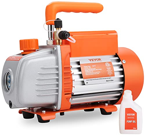 VEVOR Refrigeración Aire Acondicionado Bomba de vacío 150 W Bomba de una etapa 100 L/min 220-240 V Macho SAE Entrada 0,64 cm 0,95 cm para Automoción HVAC Reparación Refrigeración Mantenimiento