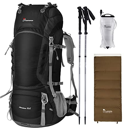 MOUNTAINTOP Trekkingrucksack 80L Wanderrucksack Herren Damen mit Trinkblase Wanderstöcke Schlafsack Outdoor für Camping Wandern Reisen