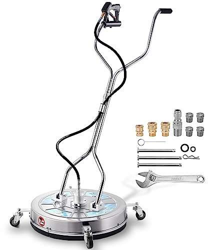Tool Daily 24 Pressure Washer Surface Cleaner Attachment with Dual Handles, Stainless Steel Driveway Cleaner for Power Washer with Wheels, Pressure Wash Concrete, 4500 PSI