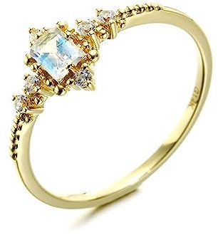 AMDXD Au585 Gold Ring für Damen, Ewigkeitsring Memoirering Antragsring mit Mondstein Rechteck, 14K Gold Verlobungsring Hochzeitsring Zirkonia Echte Goldschmuck, Gold, Gr.49