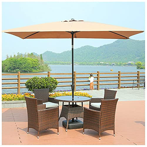 Quadratischer Sonnenschirm, Durchmesser 300 cm mit 6 stabilen Rippen, Kleiner Sonnenschirm mit Kurbel-Sonnenschutz, Gartenschirm (braun)
