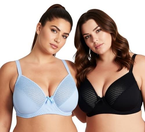 Curve Muse Reggiseno a Figura Intera Minimizer Donna Taglie Grossa, Sfoderato, con Ferretto-Confezione da 2-Black,Blue-7D