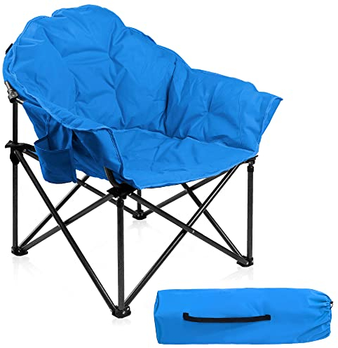 HIGH POINT SPORTS Campingstuhl Faltbar Moonchair XXL Campingsessel 150 kg Klappbar Campingstühle Rund Tragbar Klappstuhl mit Getränkehalter für Indoor Outdoor Camping Garten(Blau)