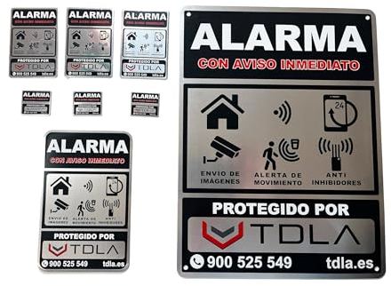 Auténtico Cartel Alarma. PACK PROFESIONAL Carteles disuasorios Alarma SUPER CALIDAD Aluminio INOX.
