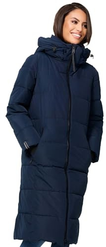 MARIKOO Damen Winterjacke Stepp Winter Jacke gesteppt lang warm Kapuze B989