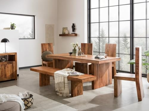 Woodkings Tischgruppe Country | Esstisch 175 cm mit Holzstühlen und Sitzbank | Massivholz Esszimmer | Langlebig, Rustikal