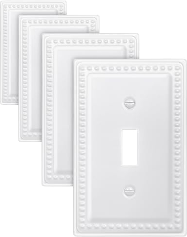 ZILLSEA 4-Pack Light Switch Cover Plate, Single Toggle Beaded Wall Plate, Pure White Metal Switch Plate Cover, 3.15''*4.88'', Midsize