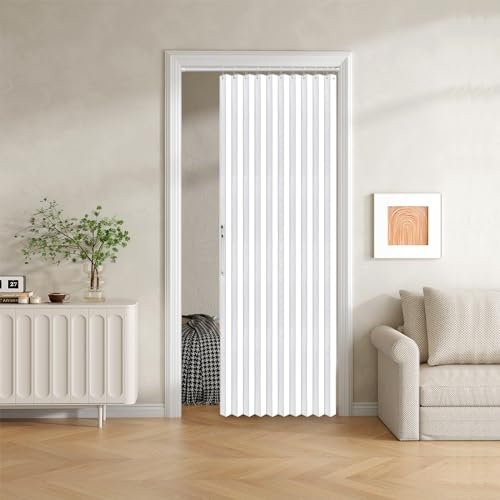 JILRON - 100% Blackout Fabric Folding Curtain with Magnetic Closure, Accordion Style for Sliding Doors, Closets, Closets, Temporary Door Solutions, 1 Panel, 42 x 78, White