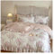 BOTANIERA Luxury V-intage French Rose Flowers Print Lace Ruffles Bedding Set Egyptian Cotton Duvet Cover Set Bed Sheet Pillowcases ，Bedding