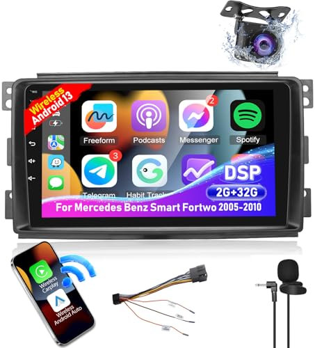 [2+32G]Autoradio Android 13 per Mercedes Benz Smart Fortwo 2005-2010 con Carplay e Android Auto - 9 Pollici HD Touchscreen Radio con Mirror Link WiFi GPS EQ FM Radio SWC + Telecamera Posteriore