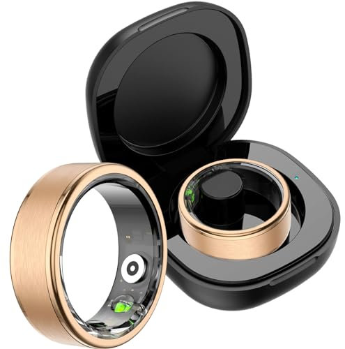 findtime Smart Ring Schrittzähler Smartring Pulsmesser Fitness Ring Kalorienzähler Smartringe für Herren Damen Herzfrequenz Fitness Tracker Ring Android iOS Schlaftracker Sport Ringe Gold Schwarz