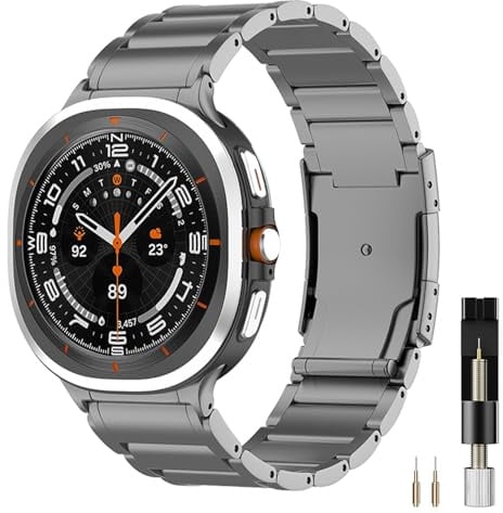 Miimall Titanarmband Kompatibel mit Samsung Galaxy Watch Ultra 47mm Armband 2025 2024, Titanstahl Metall Doppelte Faltschließe Verstellbares Armbänder für Galaxy Watch Ultra 47mm