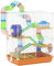 Pawhut 5 Tier Hamster Cage, Gerbil Cage with Tube Exercise Wheels, Tunnel, Water Bottle, Dishes, 58H x 46L x 30Wcm, Orange