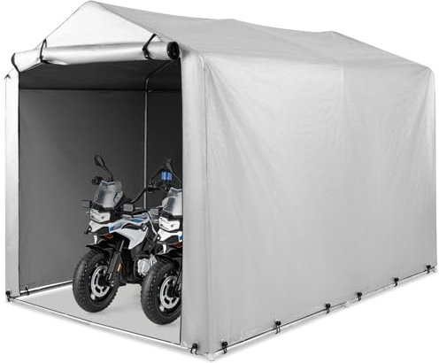 COSTWAY Abri de Vélos Extérieur de 160 x 218 x 164 cm, Abri de Garage Portable pour Vélos avec Porte à Fermeture Éclair Enroulable, Bache Motos pour Terrasse Jardin Cour (Gris Argenté)