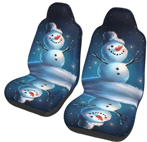 Mexpekil Autositzbezüge, Schneemann, Stern, Autositzschutz, vollständiger Sitzbezug, universelles Auto-Innenzubehör für Männer und Frauen, 2 Stück