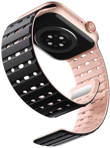 Bandletic Magnetico Cinturino Compatibile con Cinturino Apple Watch Ultra 2 45mm 44mm 42mm 49mm, Morbido Silicone Sport Banda per iWatch Ultra Series 10 9 8 7 6 5 4 3 2 1 SE per Donne Uomini,Nero Rosa