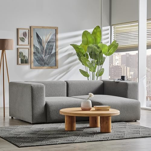 [en.casa] 2-Sitzer Sofa Suldal mit Longchair Couch L Form Modular Sofa Polstersofa mit Armlehne und Rückenlehne Loungesofa gepolstert 68 x 218 x 153 cm Relaxsofa Webstoff Grau