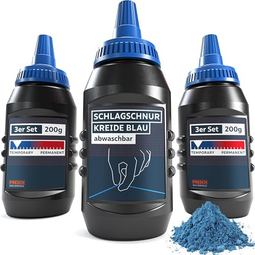 PRESCH Set di Flacone di Polvere Blu - 3x 200g di polvere di gesso - Linee chiare e visibili grazie al colore blu intenso - Perfetto per la costruzione di mobili e interni - Gesso in polvere