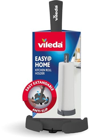 Vileda Porte-rouleau d'essuie-tout debout avec butoir à rouleau – Facile à déchirer – Ventouse puissante pour une stabilité maximale – Porte-rouleau d'essuie-tout extensible pour rouleaux de cuisine