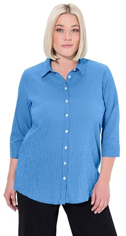 Ulla Popken Blusa con Increspatura a Bolle, Righe, Collo da Camicia e Maniche a 3/4 797458