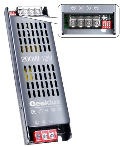 Alimentatore LED 12V 200W Ultra Sottile Dimmerabile 4 Livelli, Trasformatore 220V AC a DC16.6A, Driver LED a Tensione Costante per Striscia (12V, 200, Watt)
