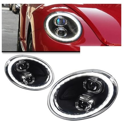 Auto Teile Scheinwerfer Kompatibel for VW Käfer 2013-2018 911 Styling LED Tagfahrlicht Dual Projektor DRL Auto accesorios Facelift(Left Hand Drive)