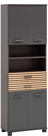 Schildmeyer Hochschrank Katta 701978, anthrazit/Akustikpaneel Optik, 59,8 x 32,6 x 180,9 cm